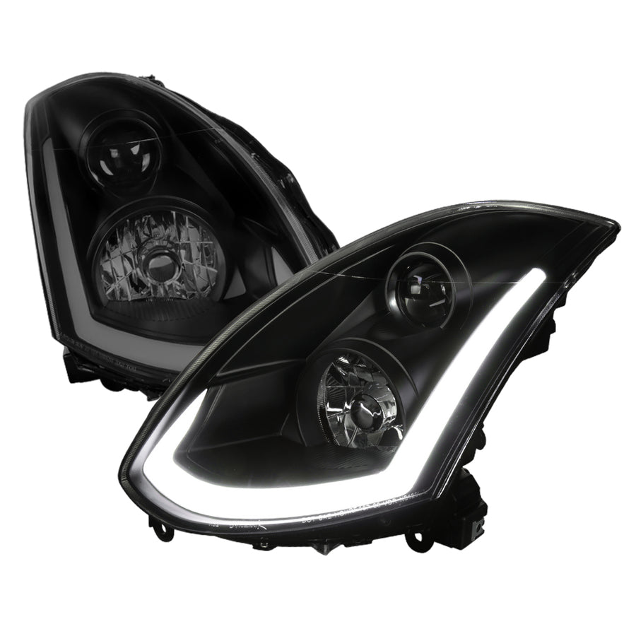 2003-2007 Infiniti G35 Coupe Switchback Sequential LED Bar Projector Headlights - Matte Black/Smoke Lens