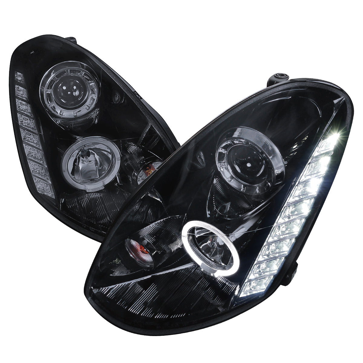 2005-2006 Infiniti G35 Sedan Halo Projector Headlights w/ SMD LED Light Strip (Glossy Black Housing/Smoke Lens)
