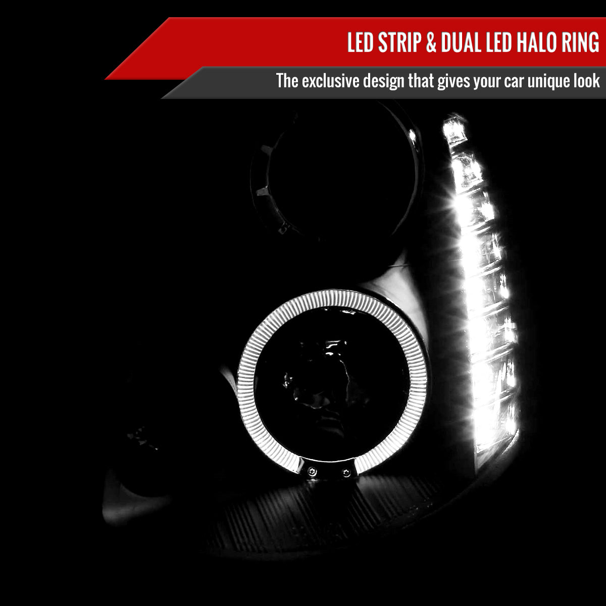 2005-2006 Infiniti G35 Sedan Halo Projector Headlights w/ SMD LED Light Strip (Matte Black Housing/Clear Lens)