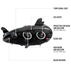 2001-2005 Mazda Miata MX-5 Dual Halo Projector Headlights (Matte Black Housing/Clear Lens)
