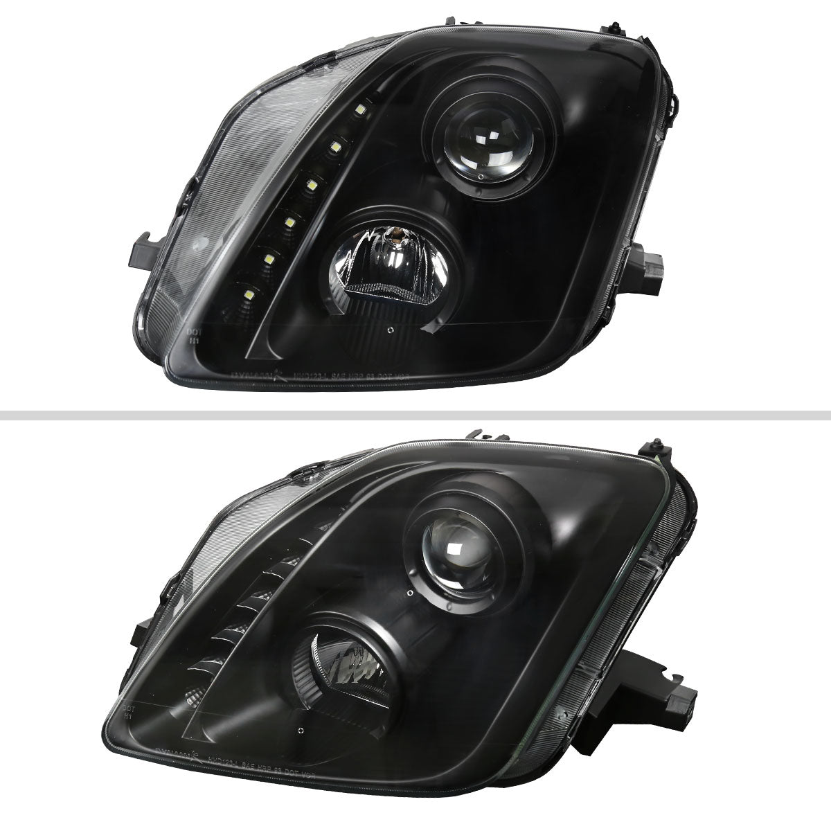 1997-2001 Honda Prelude SMD LED Light Strip Projector Headlights - Matte Black/Clear Lens