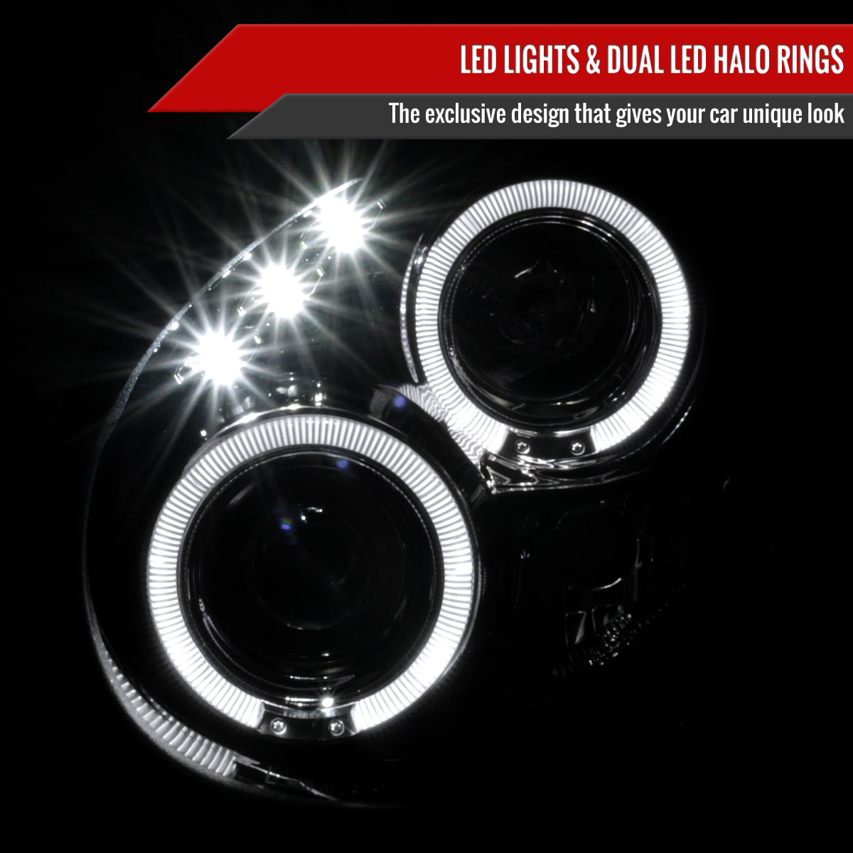 2002-2003 Subaru Impreza Dual Halo Bug Eye Projector Headlights (Glossy Black Housing/Smoke Lens)