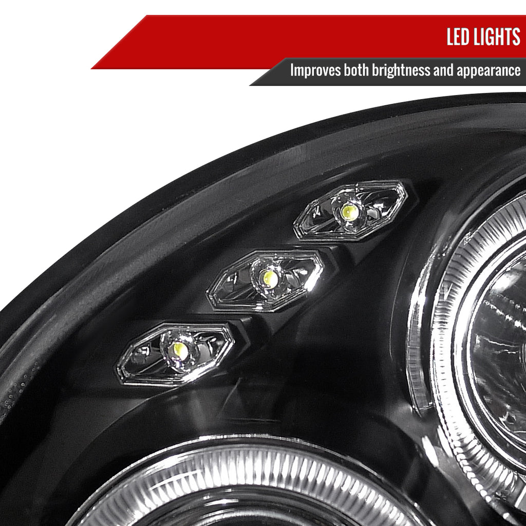2002-2003 Subaru Impreza Dual Halo Bug Eye Projector Headlights (Matte Black Housing/Clear Lens)