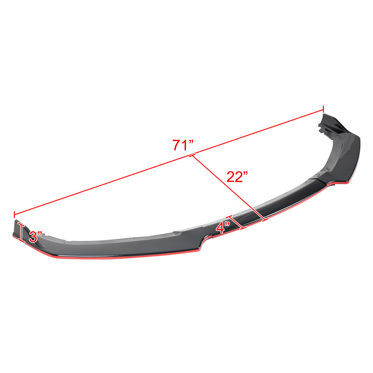 2016-2018 Honda Civic Sedan Glossy Black/Red Trim 3PC Front Bumper Lip Splitter Kit