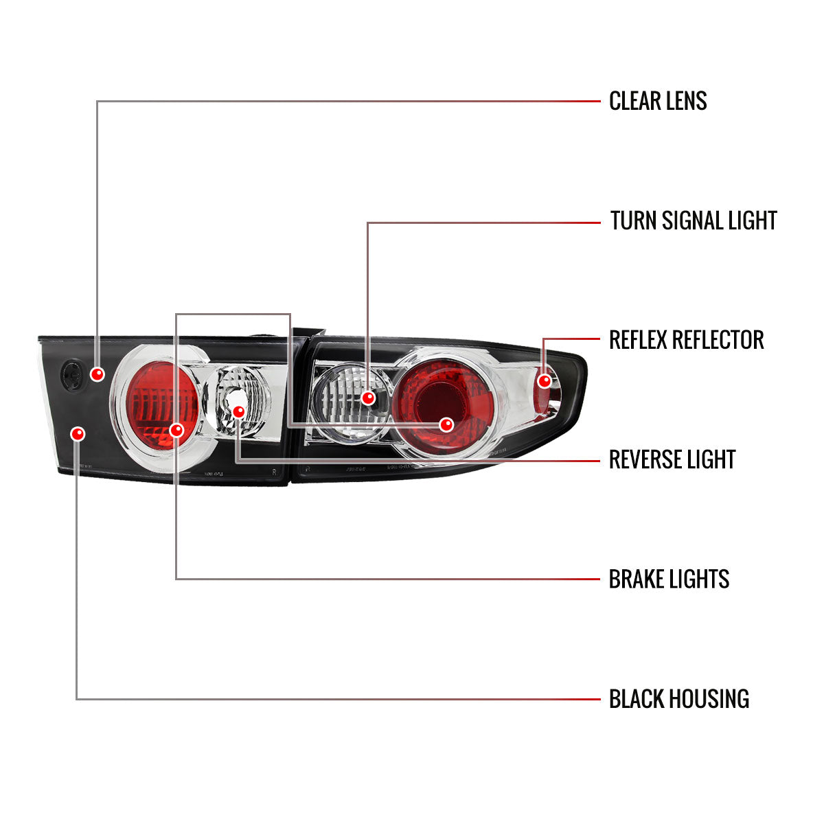 2003-2005 Honda Accord Sedan Tail Lights (Matte Black Housing/Clear Lens)