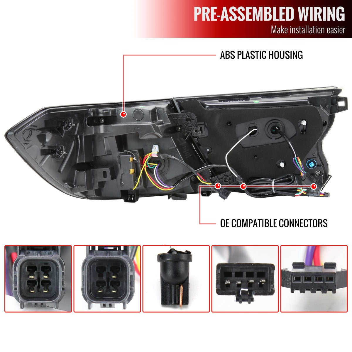 2018-2022 Honda Accord Sedan LED Sequential Signal Tail Lights (Matte Black Housing/Clear Lens)
