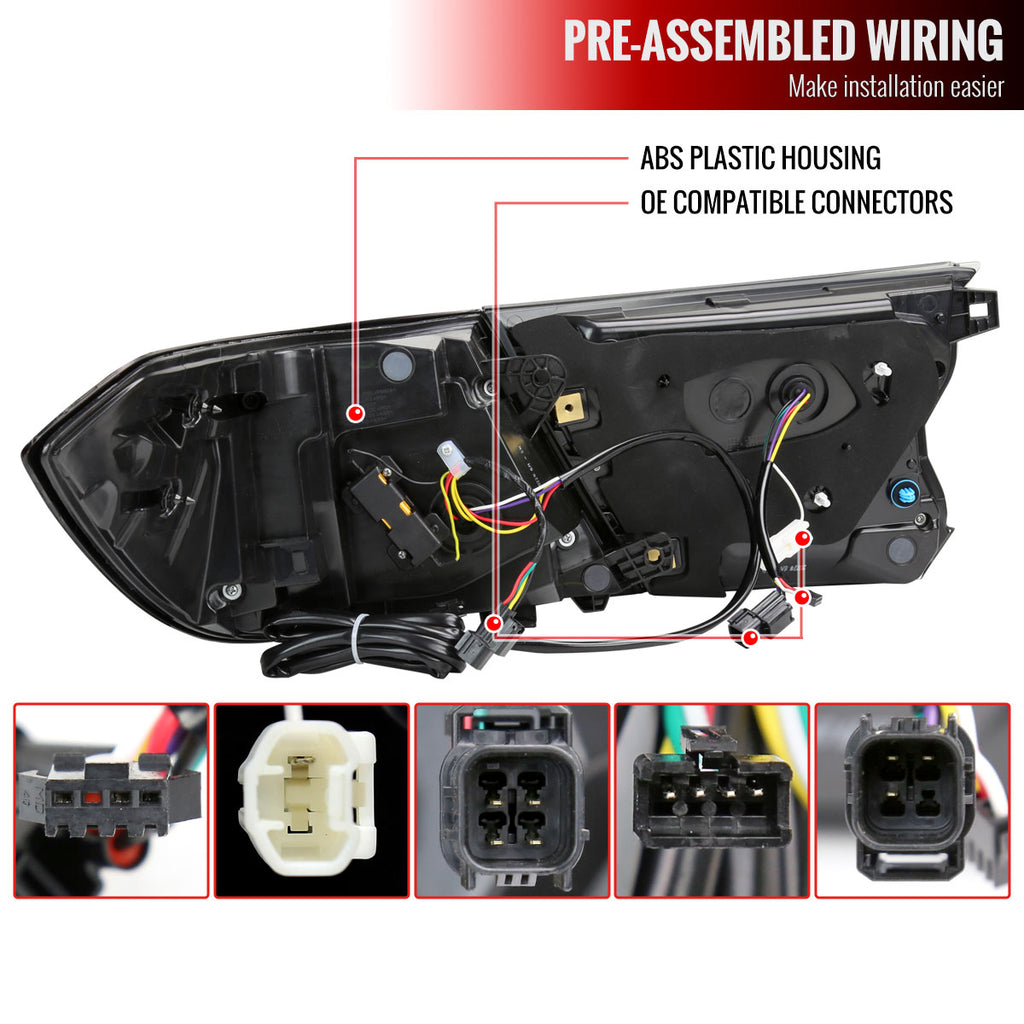 2018-2022 Honda Accord Sedan SQ2 LED Sequential Signal Tail Lights (Matte Black Housing/Clear Lens)