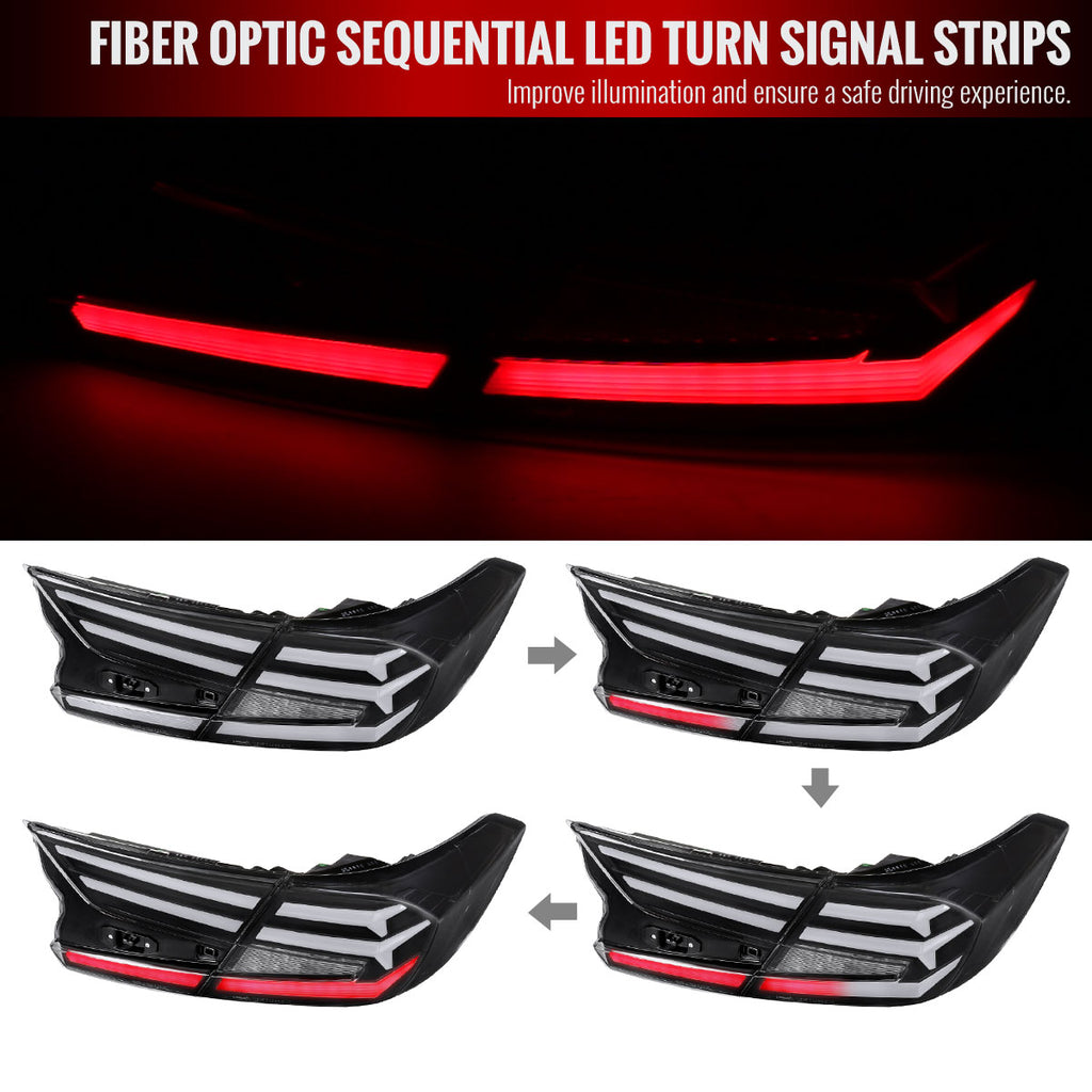 2018-2022 Honda Accord Sedan LED Sequential Signal Tail Lights (Matte Black Housing/Clear Lens)