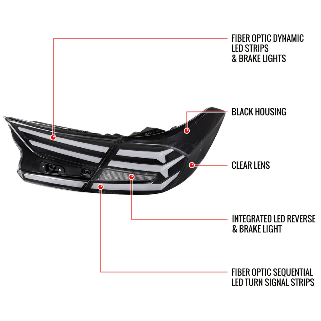 2018-2022 Honda Accord Sedan LED Sequential Signal Tail Lights (Matte Black Housing/Clear Lens)