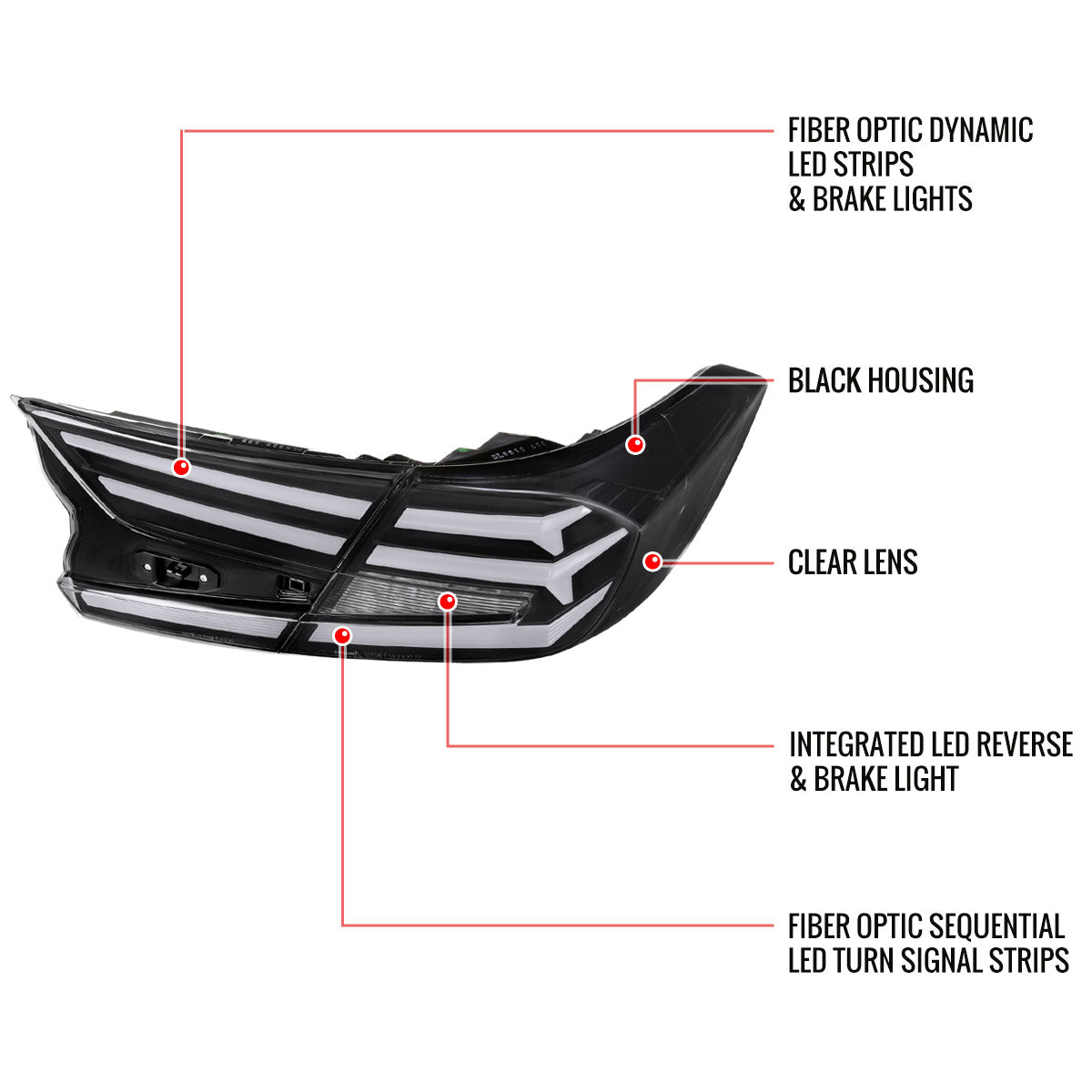 2018-2022 Honda Accord Sedan LED Sequential Signal Tail Lights (Matte Black Housing/Clear Lens)