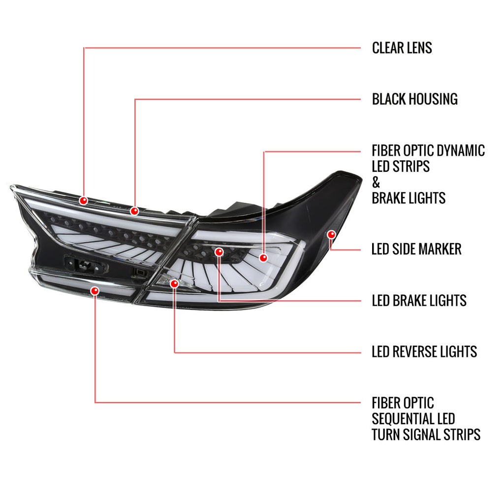 2018-2022 Honda Accord Sedan SQ2 LED Sequential Signal Tail Lights (Matte Black Housing/Clear Lens)