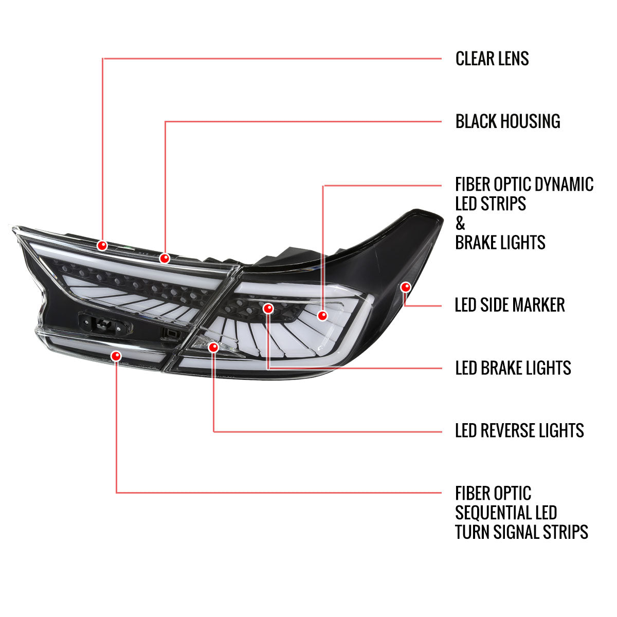 2018-2022 Honda Accord Sedan SQ2 LED Sequential Signal Tail Lights (Matte Black Housing/Clear Lens)