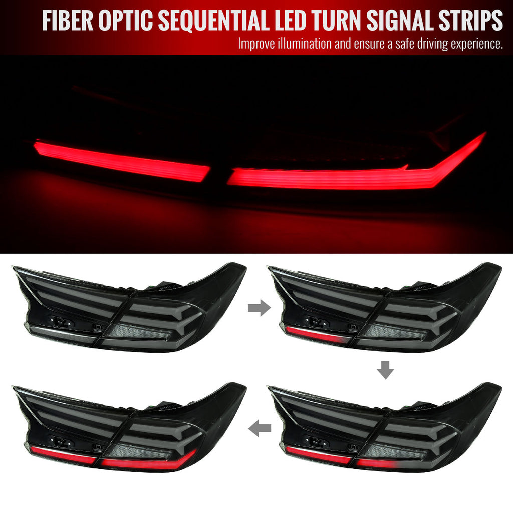 2018-2022 Honda Accord Sedan LED Sequential Signal Tail Lights (Glossy Black Housing/Smoke Lens)