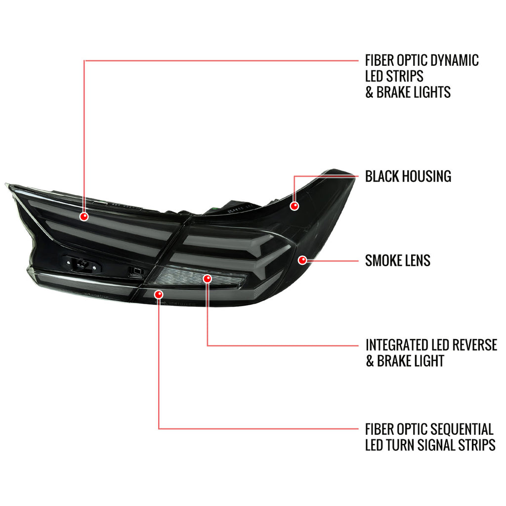 2018-2022 Honda Accord Sedan LED Sequential Signal Tail Lights (Glossy Black Housing/Smoke Lens)