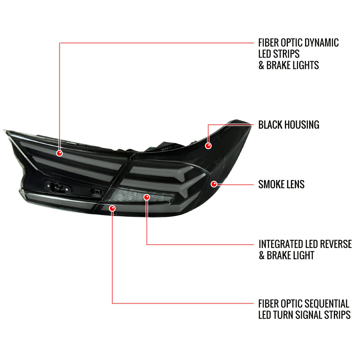 2018-2022 Honda Accord Sedan LED Sequential Signal Tail Lights (Glossy Black Housing/Smoke Lens)