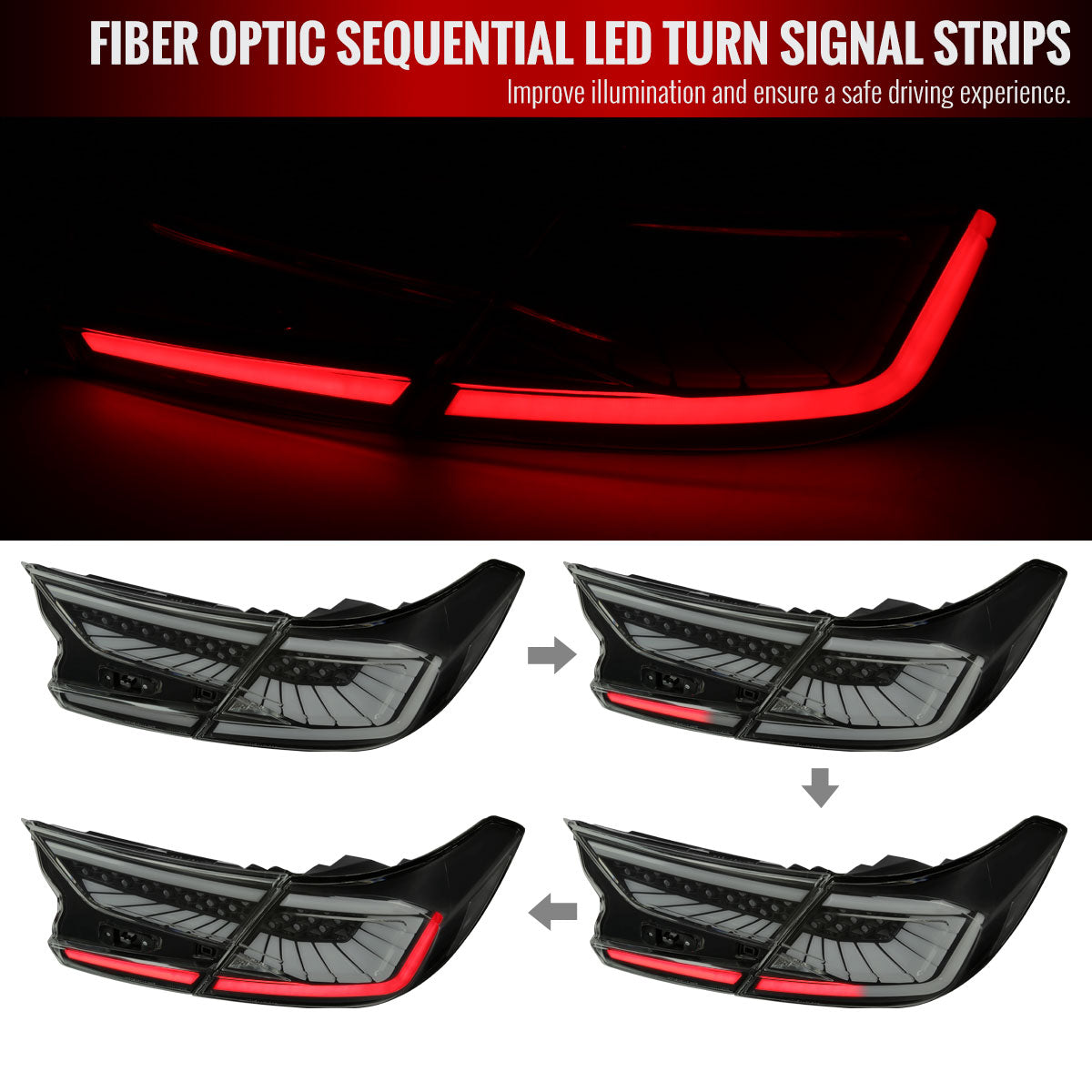 2018-2022 Honda Accord Sedan SQ2 LED Sequential Signal Tail Lights (Glossy Black Housing/Smoke Lens)