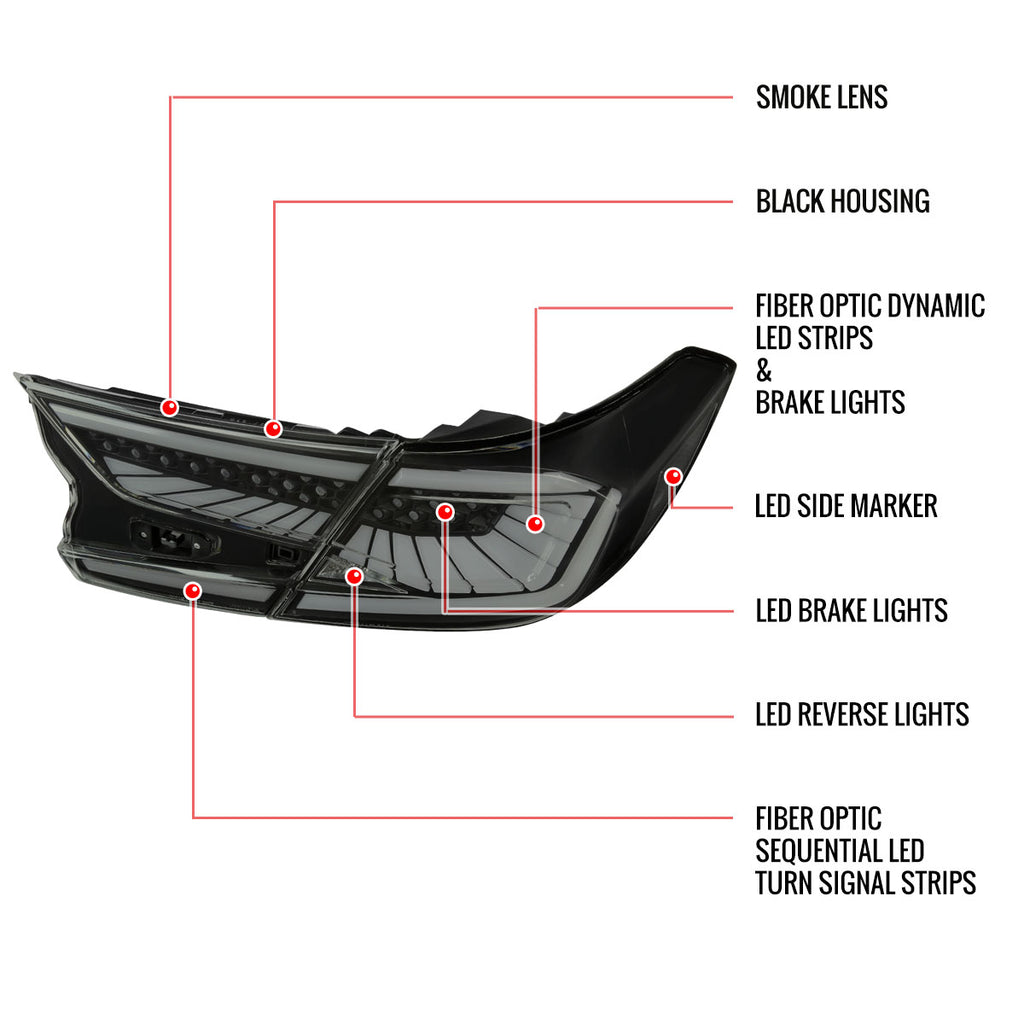 2018-2022 Honda Accord Sedan SQ2 LED Sequential Signal Tail Lights (Glossy Black Housing/Smoke Lens)