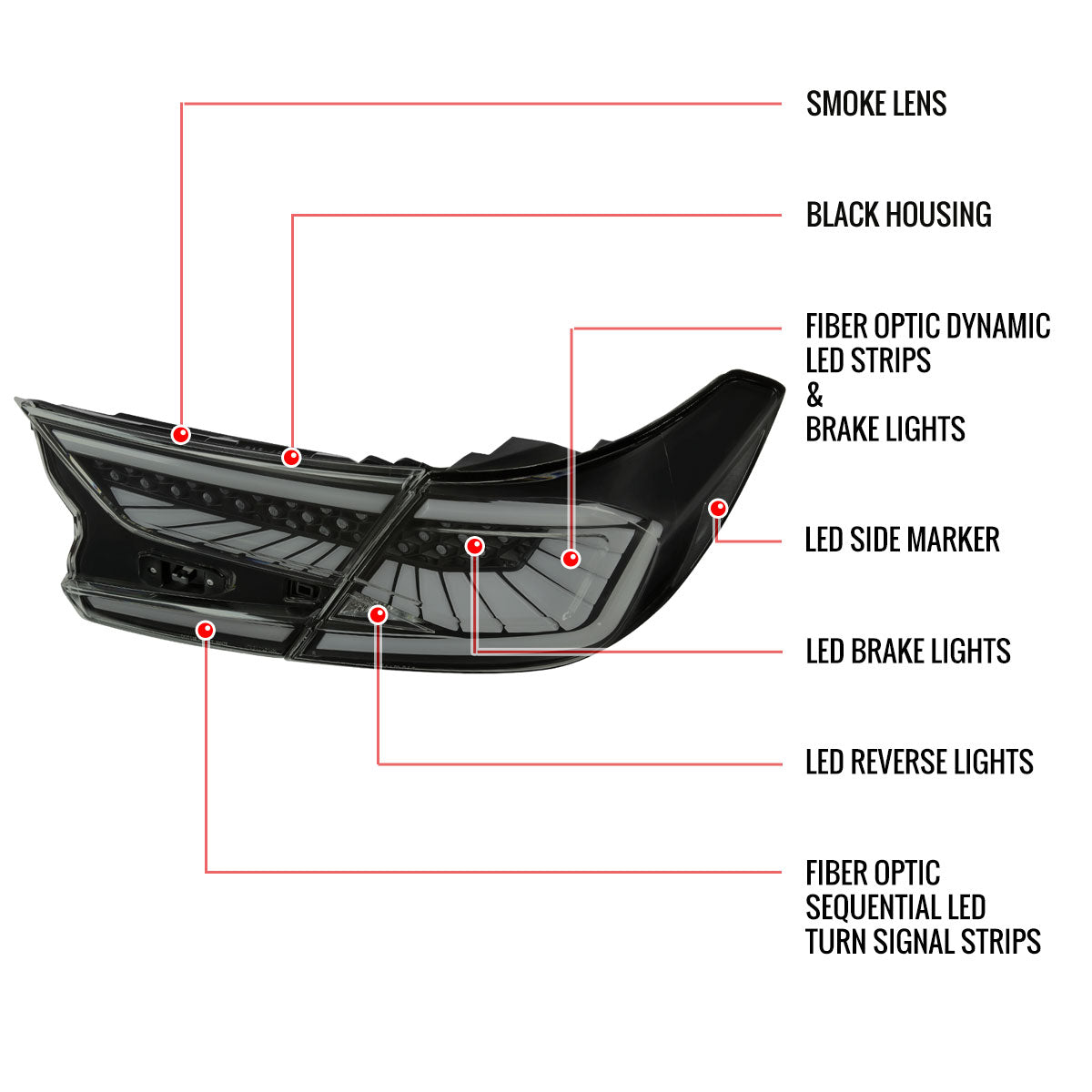 2018-2022 Honda Accord Sedan SQ2 LED Sequential Signal Tail Lights (Glossy Black Housing/Smoke Lens)