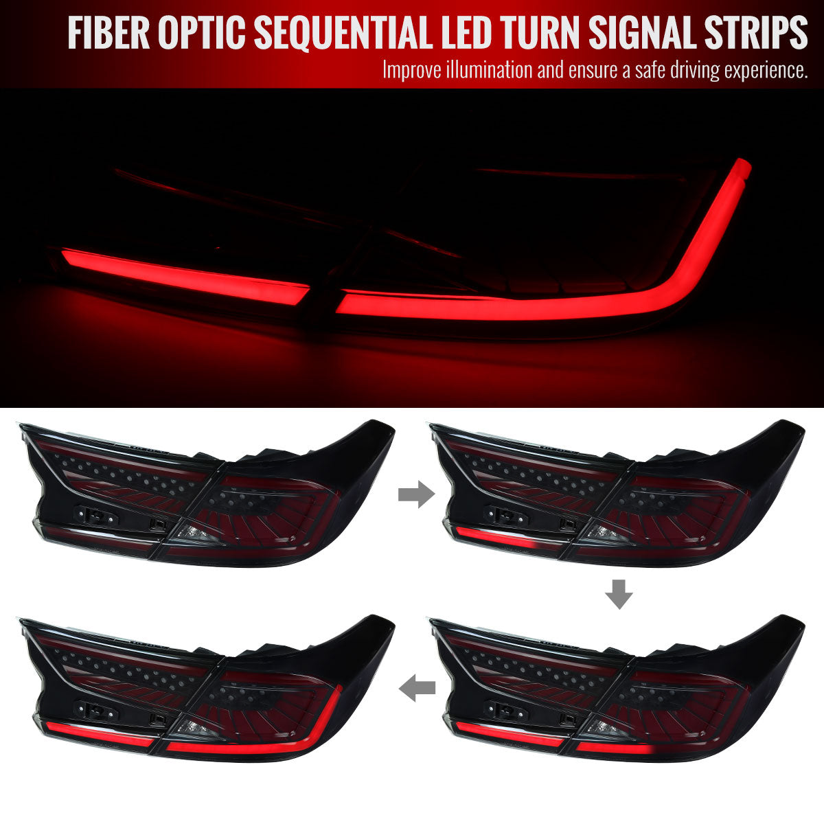 2018-2022 Honda Accord Sedan SQ2 Red LED Sequential Signal Tail Lights (Matte Black Housing/Smoke Lens)