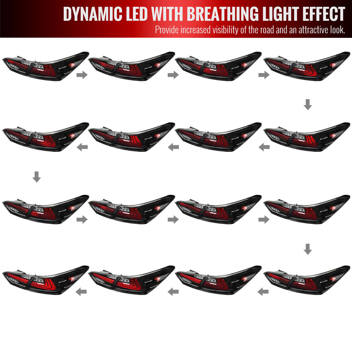 2018-2022 Toyota Camry LED Tail Lights w/ Sequential Signal Lamps (Jet Black Housing/Clear Lens)