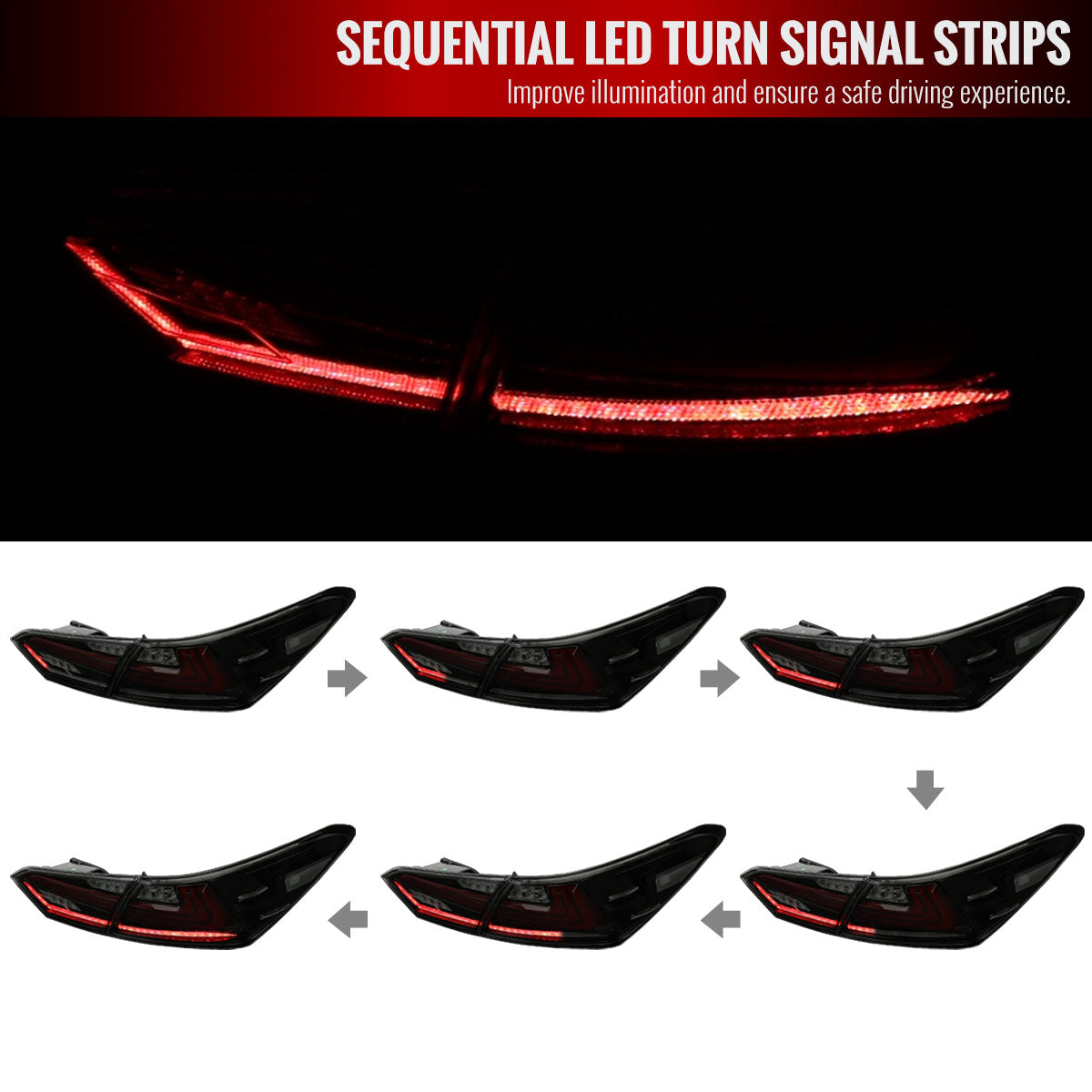 2018-2022 Toyota Camry LED Tail Lights w/ Sequential Signal Lamps (Glossy Black Housing/Smoke Lens)