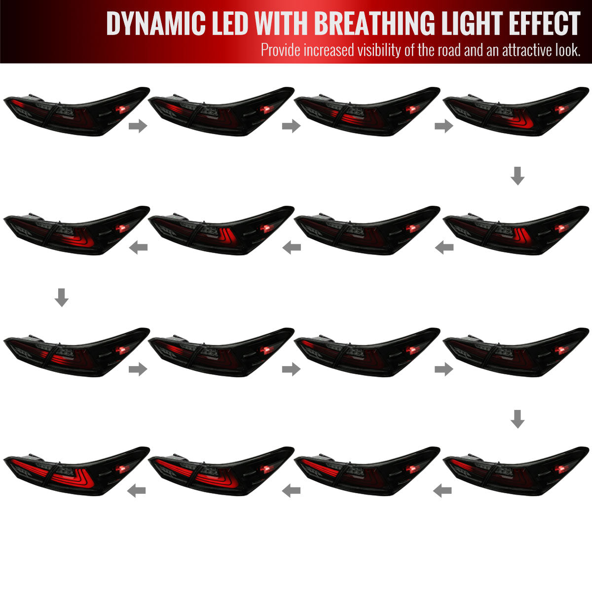 2018-2022 Toyota Camry LED Tail Lights w/ Sequential Signal Lamps (Glossy Black Housing/Smoke Lens)