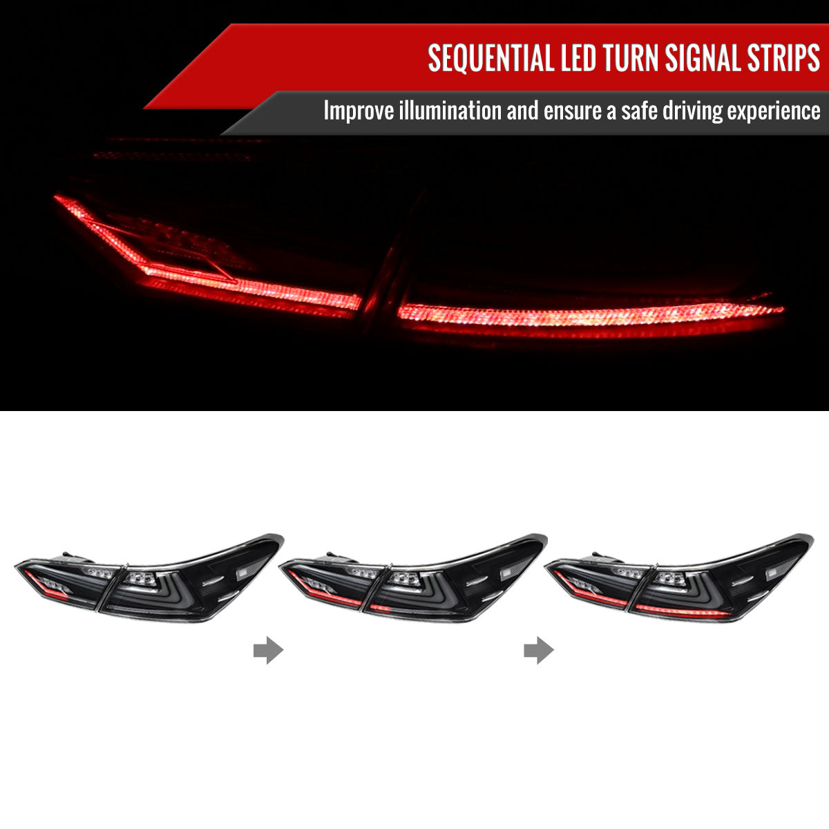 2018-2022 Toyota Camry LED Tail Lights w/ Sequential Signal Lamps (Matte Black Housing/Clear Lens)