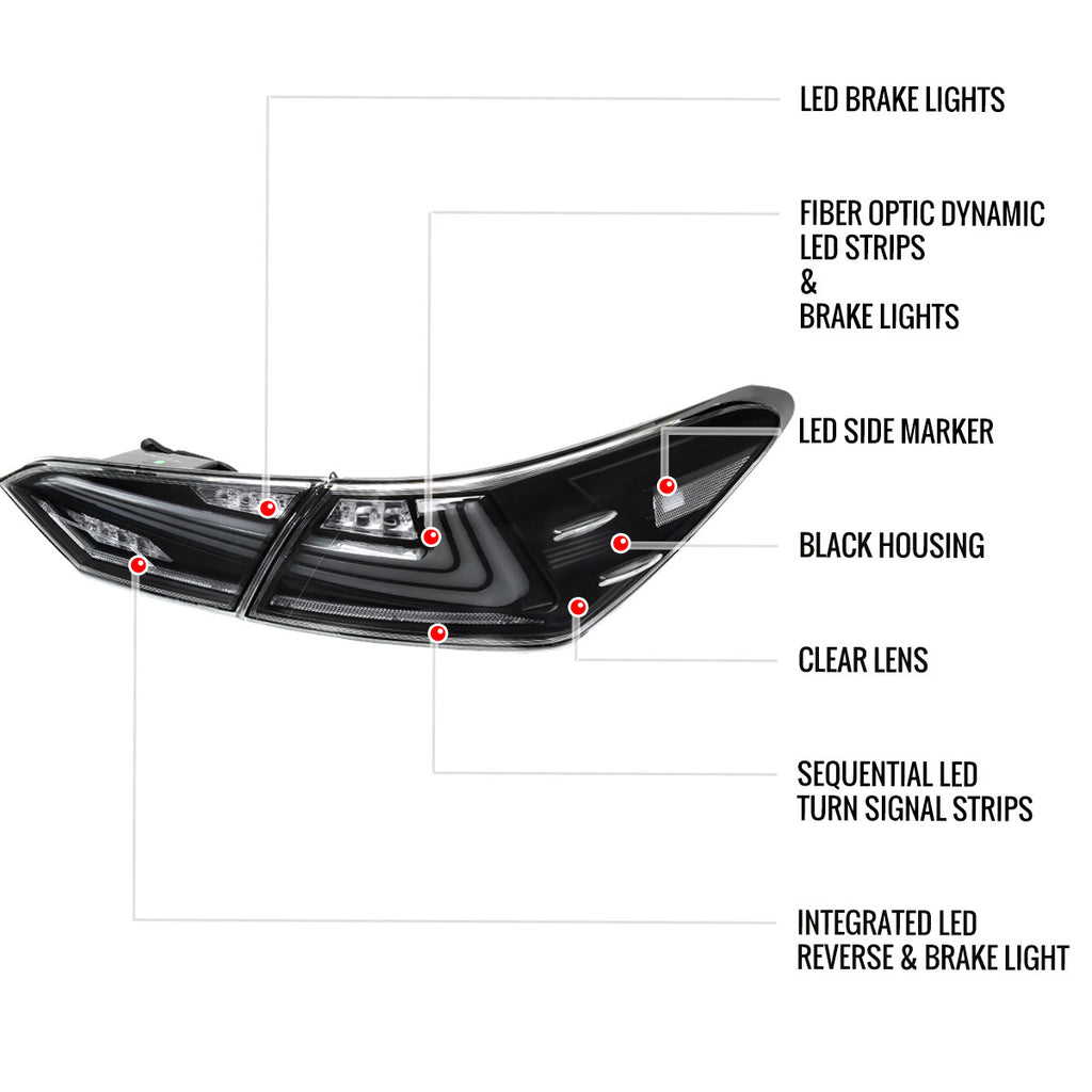 2018-2022 Toyota Camry LED Tail Lights w/ Sequential Signal Lamps (Matte Black Housing/Clear Lens)
