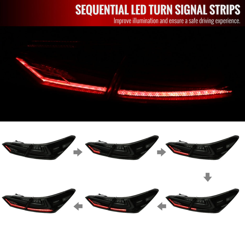 2018-2022 Toyota Camry LED Tail Lights w/ Sequential Signal Lamps (Matte Black Housing/Smoke Lens)