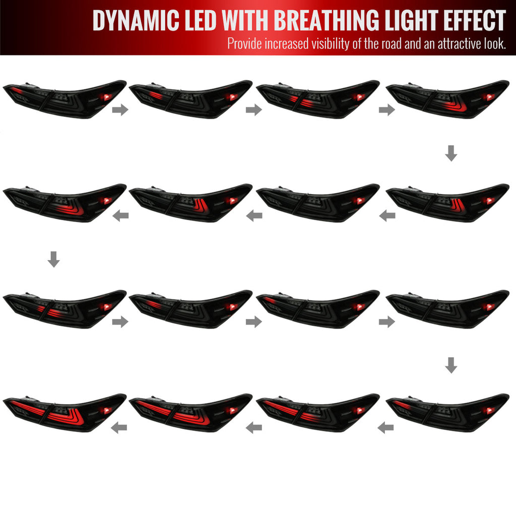 2018-2022 Toyota Camry LED Tail Lights w/ Sequential Signal Lamps (Matte Black Housing/Smoke Lens)