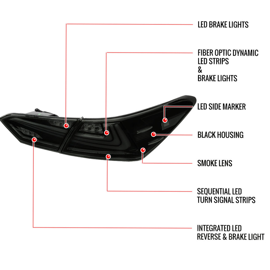 2018-2022 Toyota Camry LED Tail Lights w/ Sequential Signal Lamps (Matte Black Housing/Smoke Lens)