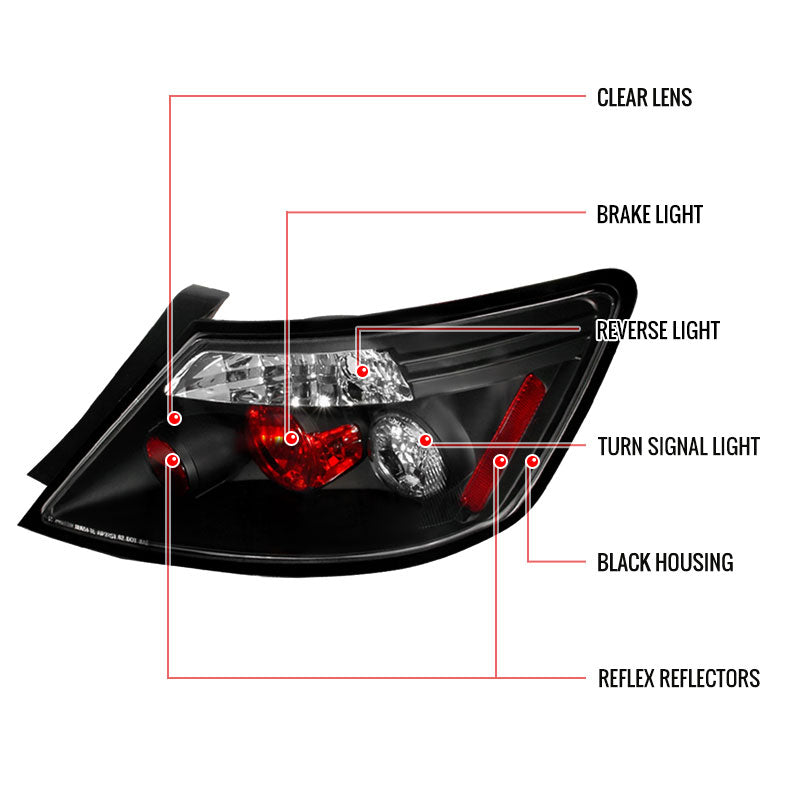 2006-2011 Honda Civic Coupe Tail Lights (Matte Black Housing/Clear Lens)