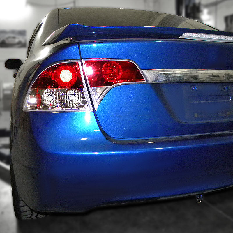 2006-2011 Honda Civic Sedan Tail Lights (Chrome Housing/Clear Lens)