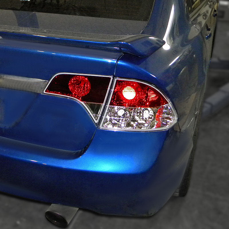 2006-2011 Honda Civic Sedan Tail Lights (Chrome Housing/Clear Lens)