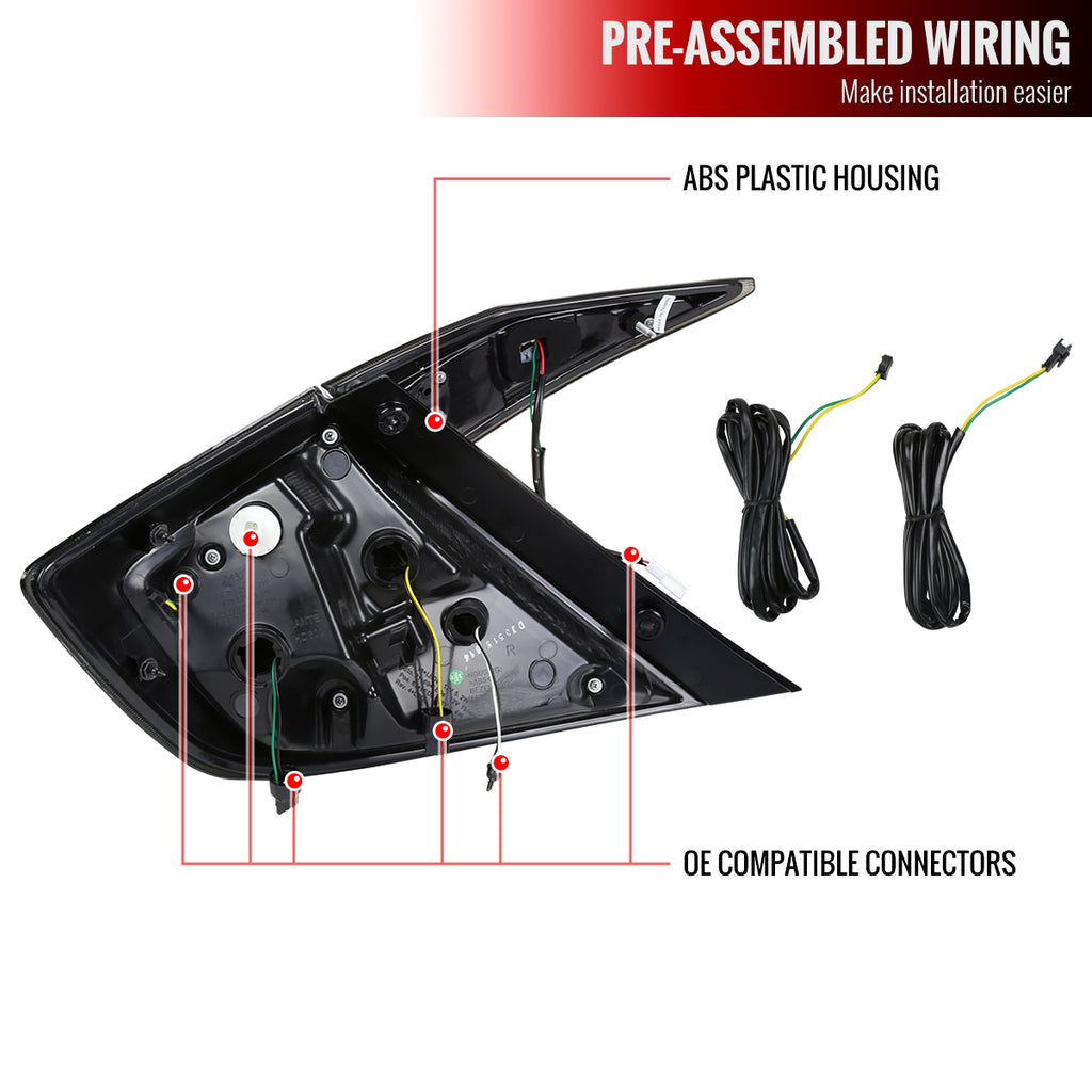 2016-2021 Honda Civic Sedan LED Tail Lights w/ Sequential Signal Lamps (Matte Black Housing/Clear Lens)