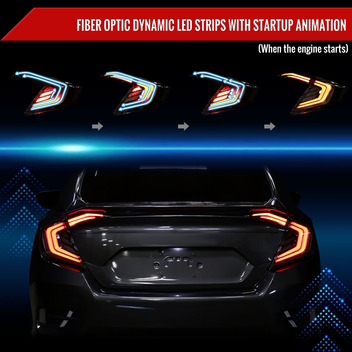 2016-2021 Honda Civic Sedan LED Tail Lights w/ Sequential Turn Signal Lights (Glossy Black Housing/Smoke Lens)