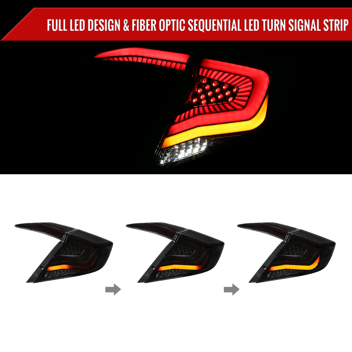 2016-2021 Honda Civic Sedan V2 LED Tail Lights w/ Sequential Turn Signal Lights (Glossy Black Housing/Smoke Lens)