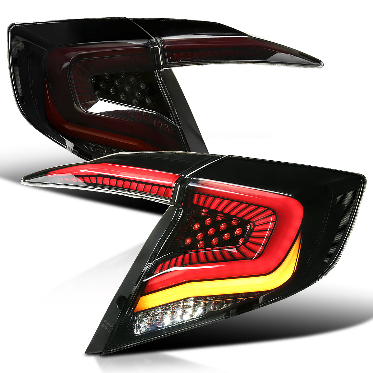 2016-2021 Honda Civic Sedan V2 LED Tail Lights w/ Sequential Turn Signal Lights (Glossy Black Housing/Smoke Lens)
