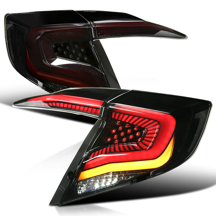 2016-2021 Honda Civic Sedan V2 LED Tail Lights w/ Sequential Turn Signal Lights (Glossy Black Housing/Smoke Lens)