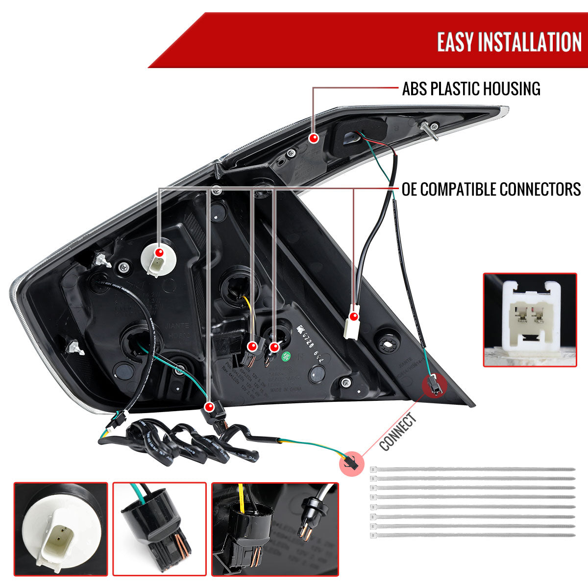 2016-2021 Honda Civic 4DR Sedan White LED Tail Lights w/ Sequential Signal Lamps (Matte Black Housing/Clear Lens)