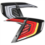 2016-2021 Honda Civic 4DR Sedan White LED Tail Lights w/ Sequential Signal Lamps (Matte Black Housing/Clear Lens)