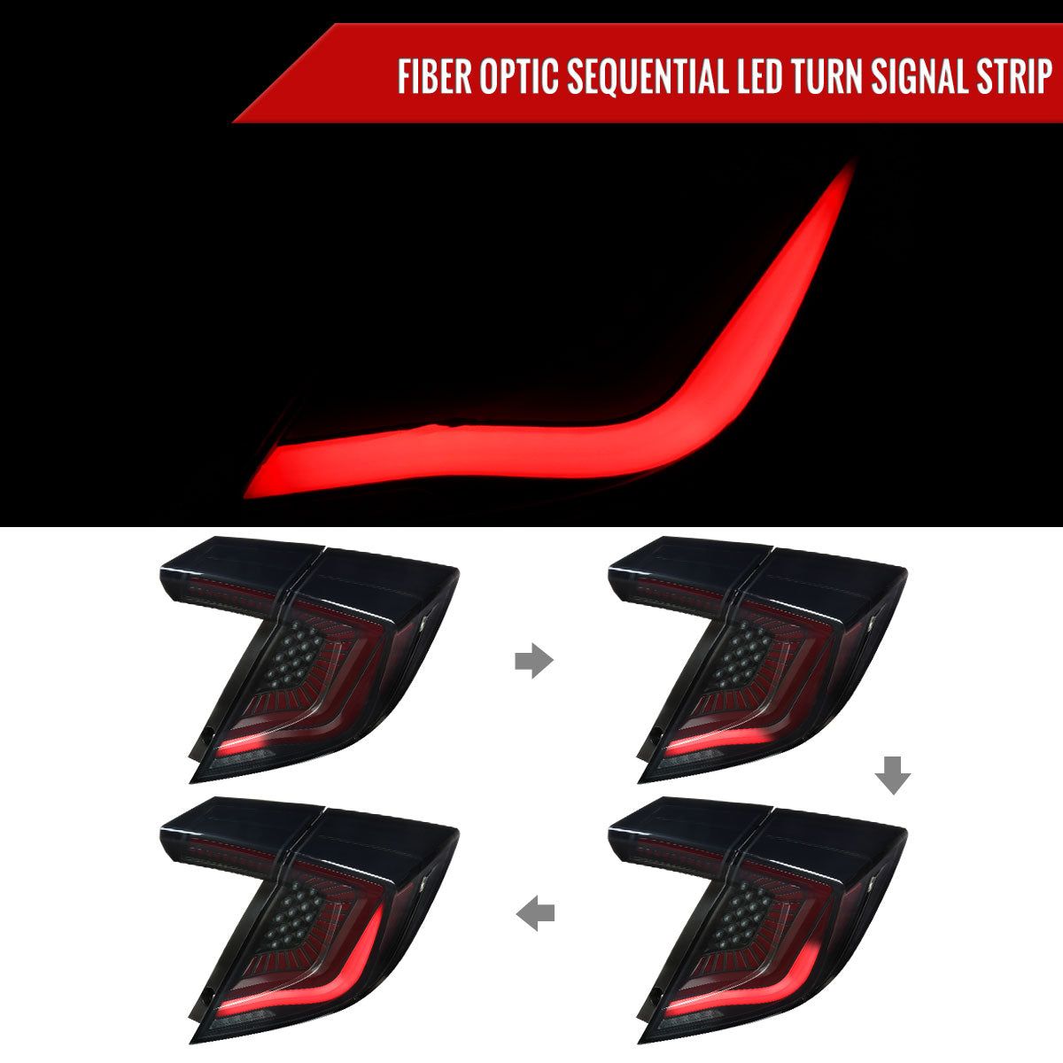 2017-2021 Honda Civic Hatchback LED Sequential Signal Tail Lights (Black Housing/Smoke Lens)