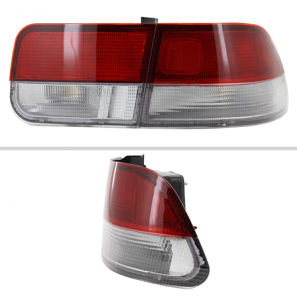 1996-2000 Honda Civic Coupe Tail Lights (Chrome Housing/Red Clear Lens)