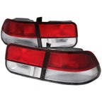 1996-2000 Honda Civic Coupe Tail Lights (Chrome Housing/Red Clear Lens)