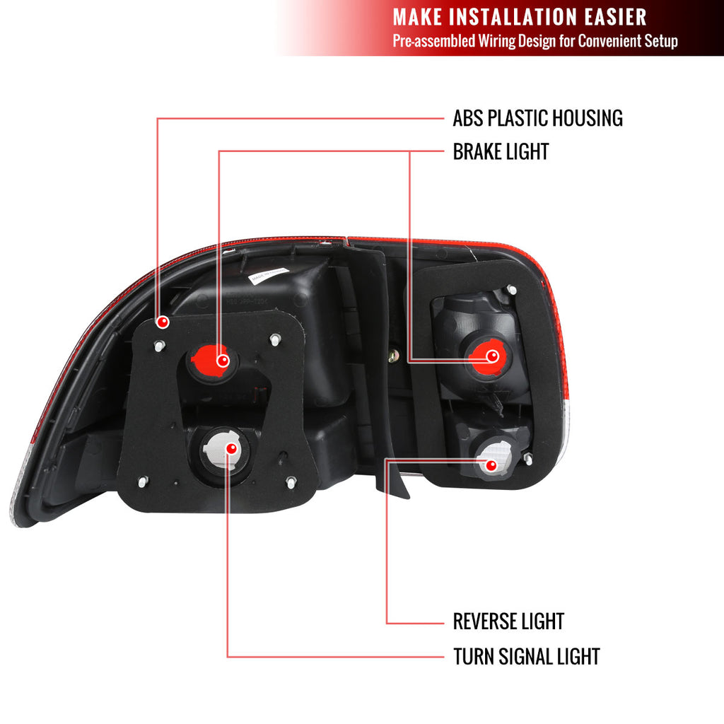 1996-1998 Honda Civic Sedan Tail Lights w/ Bulbs (Chrome Housing/Red Clear Lens)