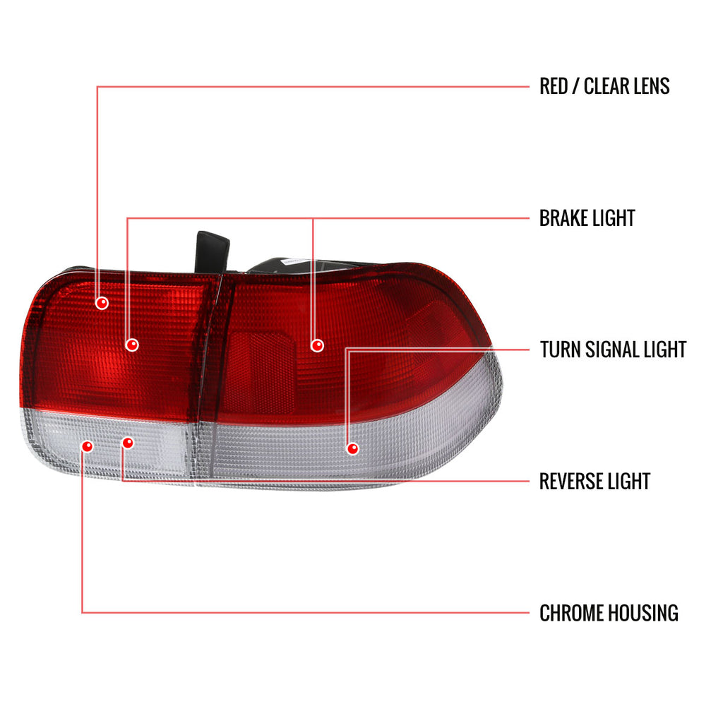 1996-1998 Honda Civic Sedan Tail Lights w/ Bulbs (Chrome Housing/Red Clear Lens)