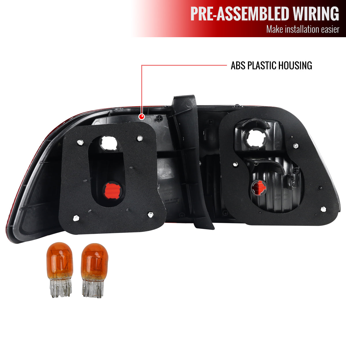 1999-2000 Honda Civic Sedan Tail Lights (Chrome Housing/Red Clear Lens)