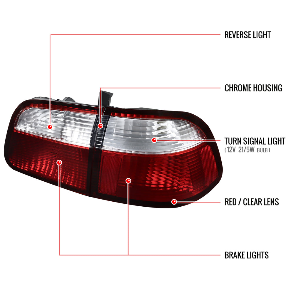 1999-2000 Honda Civic Sedan Tail Lights (Chrome Housing/Red Clear Lens)