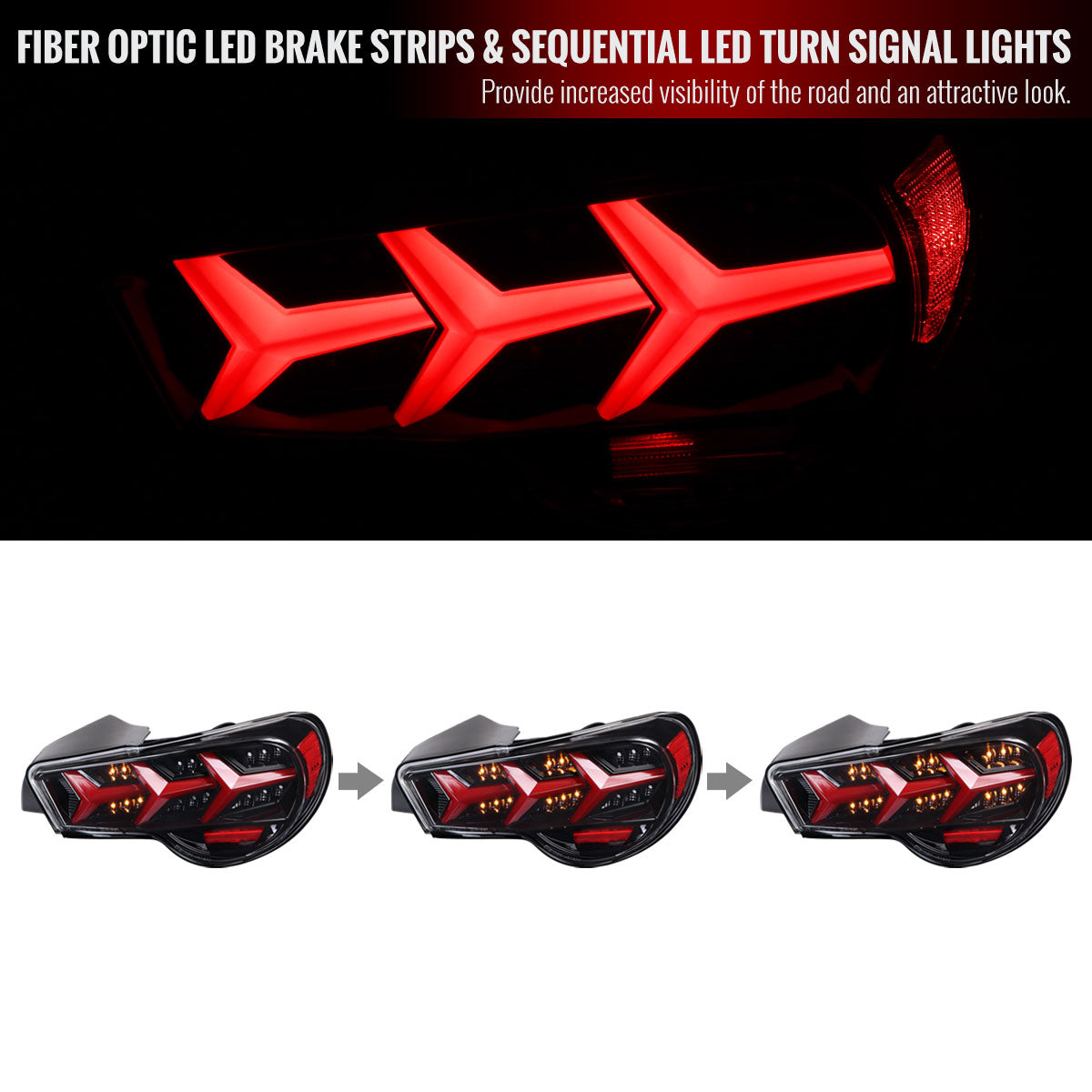 2013-2016 Scion FRS/Subaru BRZ Lambo Style Sequential LED Tail Lights (Glossy Black Housing/Clear Lens)