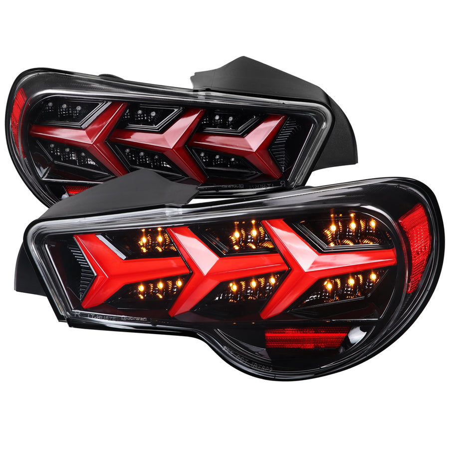 2013-2016 Scion FRS/Subaru BRZ Lambo Style Sequential LED Tail Lights (Glossy Black Housing/Clear Lens)